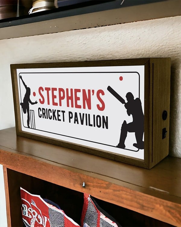 Personalised Cricket Pavilion Light Box. Custom LED Sign for Sports Fans
