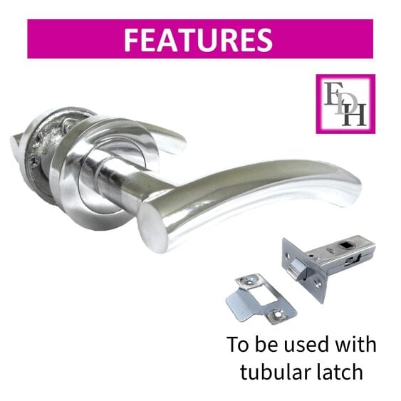 EDH Door Hardware Arched T Bar Internal Latch, Essential Sets for Internal, Featuring Polished Chrome Finish, Door Latch Compatibility