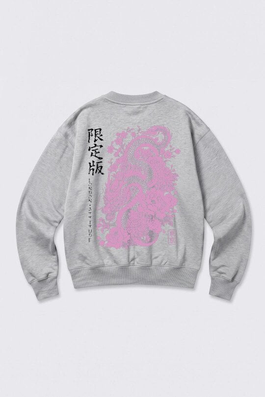London Attitude Oversized Heavyweight Japanese Dragon & Floral Graphic Sweatshirt