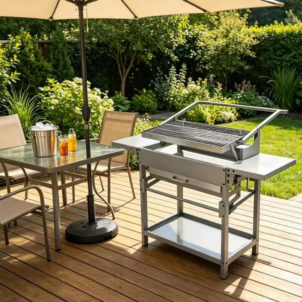 Gr8 Garden XL Stainless Steel Charcoal BBQ Grill with Side Shelf