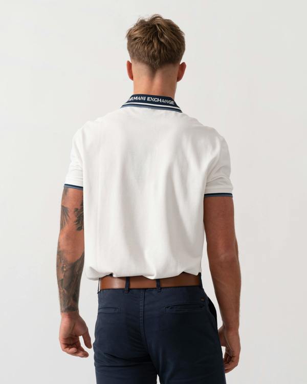 Armani Exchange Mens Contrast Tip Polo Shirt - Off White U0009 - Back