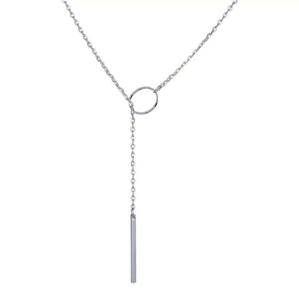 The Colourful Aura Gold Silver Single Long Slim Bar Drop Y Shape Circle Interlock Lariat Necklace