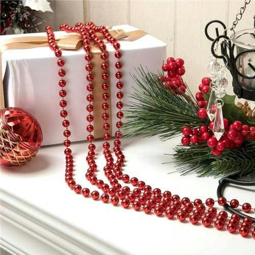 24ft Red Metallic Bead Garland Christmas Tree Decoration for Indoor Displays and Festive Crafts image 8
