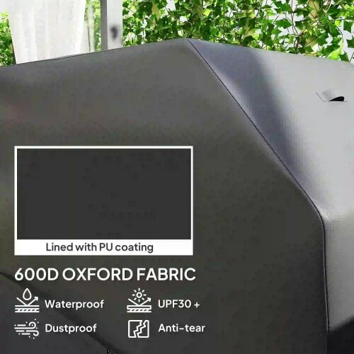 Bobobiy BBQ Cover for Rectangular Gas Grill, 600D UPF30+ Oxford Fabric Barbecue Cover for Waterproof Protection Rip-Proof, 147 x 61 x 122 cm, Black