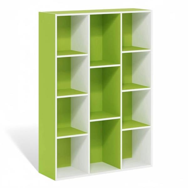 WALPLUS 11-Cube Reversible Open Shelf Bookcase, White/Green 11107WH/GR | Premium Home Interior Decoration