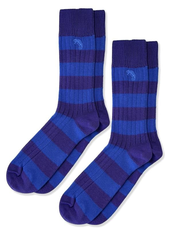 Jemsox Men's Twin Pack Rugby Socks – Blue Multi Stripe