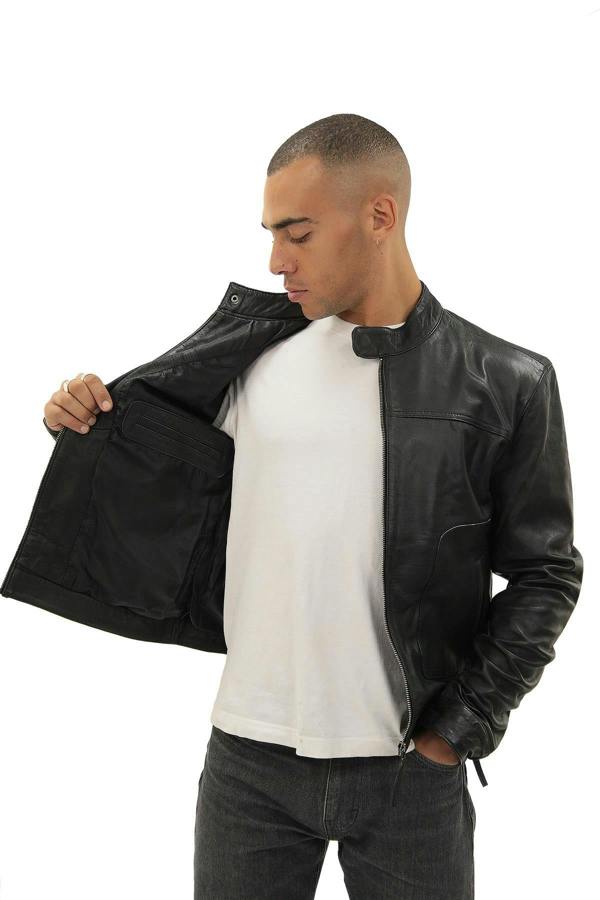 Infinity Leather Men’s Classic Fitted Leather Biker Jacket-Austin