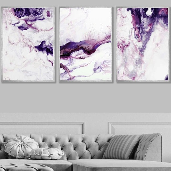 Artze Wall Art Set of 3 Purple Pink Abstract Waves Framed Wall Art