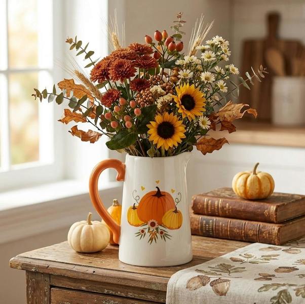 Kingsbury Gifts Autumnal Pumpkin Ceramic Decorative Jug Vase