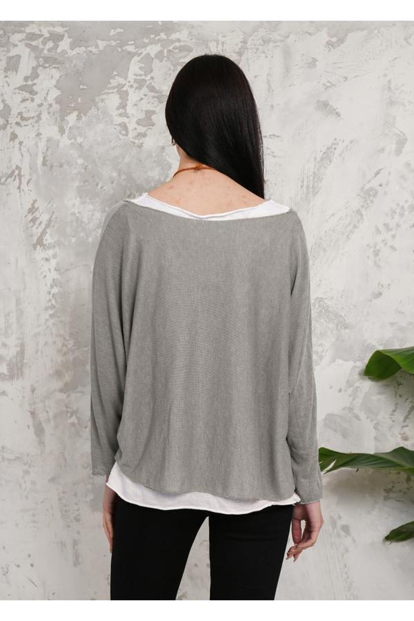 Hoxton Gal Oversized Long Sleeves Double Layered Top in Light Mocha