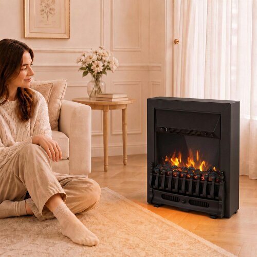 HOMCOM Electric Fireplace Stove Freestanding and Inset, 1000W/2000W, Black