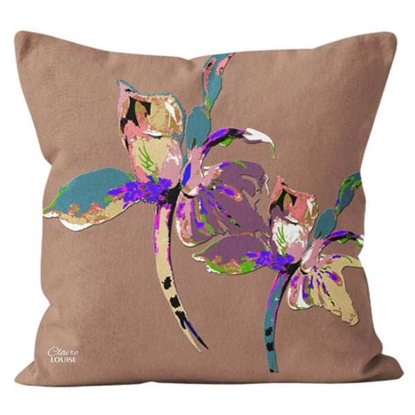 Claire Louise Flora Pop Mocha Mousse Iris 45cm x 45cm Double Sided Cushion