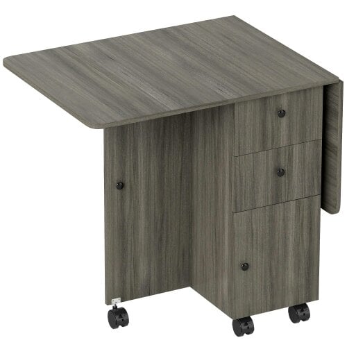 Wyld Haus Todiralo Wooden Grey Drop Leaf Dining Table With Built In Storage For 6
