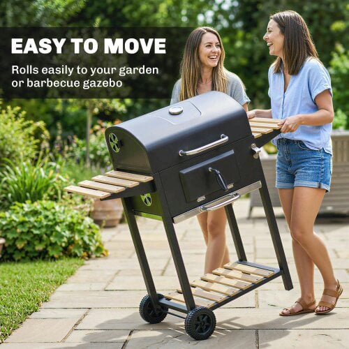 Bobobiy Charcoal BBQ Grill with Height Adjustable Charcoal Pan, Barbecue Smoker with Warming Rack, 3 Shelves, Bottle Opener Cooking Garden Party