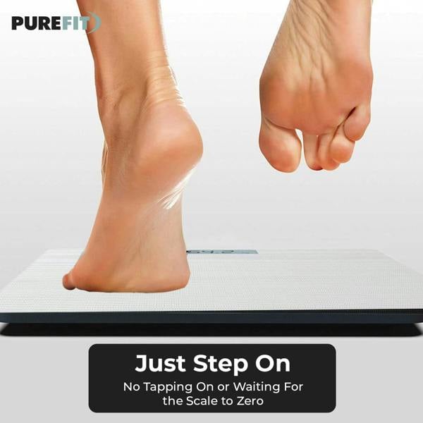 PUREFIT Digital Bathroom Scales - Ultra Slim Body Weight Scale with LED Display, Tempered Glass, 180kg Capacity 2XAAA Batteries Included
