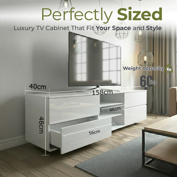Centurion Supports Avitus Premium High Gloss White with 4-White Drawers and 3-Shelf 32"-65" LED/OLED/LCD TV Cabinet