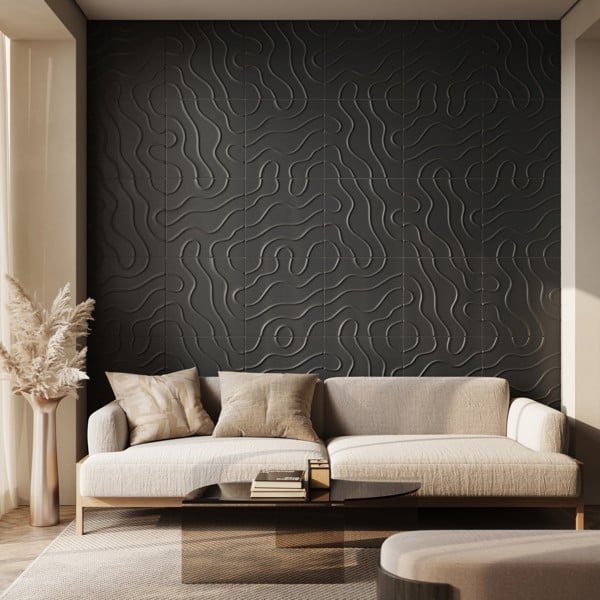 Wallsupply Ultralight Flow Line 3D XPS Wall Panel Tiles Black - 8 pack, 2m2