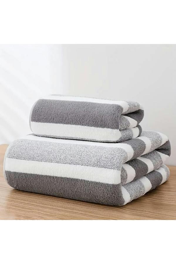 Dyzi Ultra Absorbent Striped Towel Set Quick Dry Bath Towels Home & Outdoor
