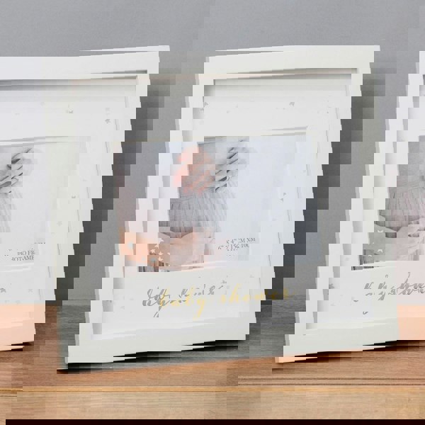 Ivory White Baby Shower Picture Frame with Silver Foil Stars and Gold Lettering Image 4