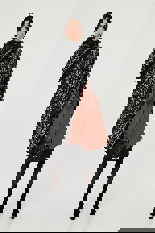 Black | Damask Print Hanky Hem Poncho
