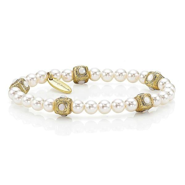 Pia Faux Pearl Bracelet, White Pearl with Gold-Tone Opal Crystal Rondels