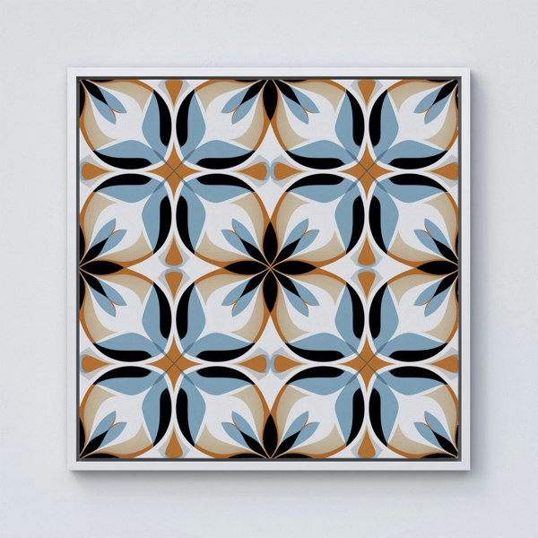 Warren Reed White Brown and Blue Geometric Pattern Framed Canvas