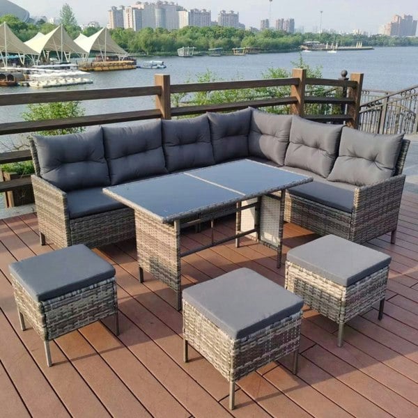 Oseasons Fiji KD Rattan 8 Seat Corner Dining Set in Grey