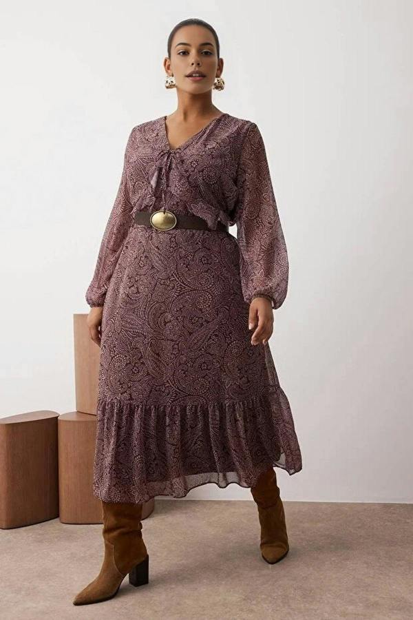 WOVCOR Chiffon Midi Woven Plus Size Dress