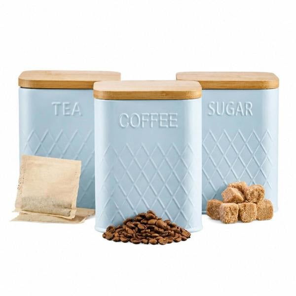 Cooks Professional 5 Piece Embossed Kitchen Storage Set with Bamboo Lids | Blue