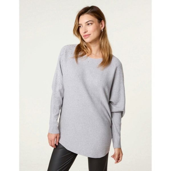 Blue Vanilla Long Sleeve Diamante Detailed Batwing Jumper