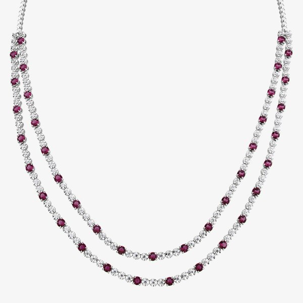 T. H. Baker 18ct White Gold Ruby & Diamond Two Row Necklace HSN1061(RU)