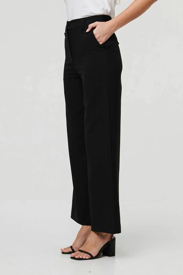 Black | High Waist Wide Leg Smart Trousers