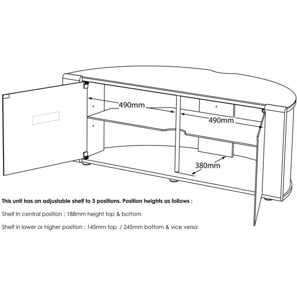 MDA Designs Sirius 1200 Black with Remote Friendly Beam Thru Glass Door and Walnut/Oak Profiles for up to 55" LCD/Plasma/LED Cabinet TV Stand