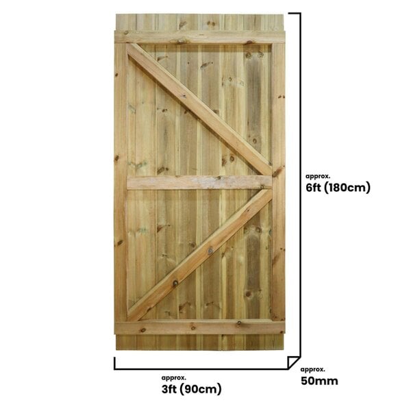 Premier Garden Supplies Flat Top Wooden Garden Gate H:6ft x W:2.5-4.5ft Tongue & Groove Fully Framed Door Heavy Duty Treated Entrance - Wooden Garden Gate - Pressure Treated (Tanalised) - Height: 6ft (180cm) x Width: 90cm
