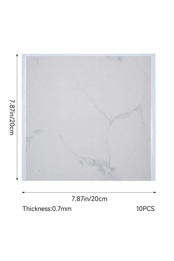 Living and Home 10Pcs Volakas White Marble Self Adhesive PVC Wall & Floor Tile Stickers for Bathroom Kitchen Living Room Bedroom, 20 x 20cm(0.4㎡)