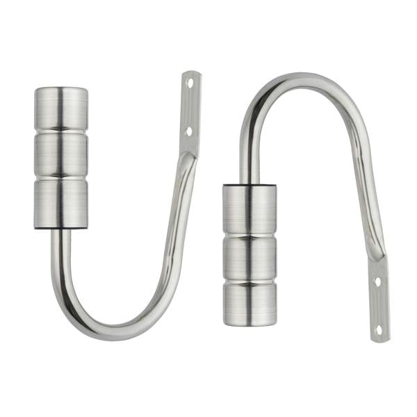 A.Unique Home Pair of Plain Barrel Metal Holdbacks (Pair of Holdbacks) - Brushed Steel