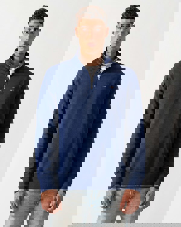 GANT Mens Regular Fit Shield Logo Half Zip Sweatshirt - 423 Persian Blue