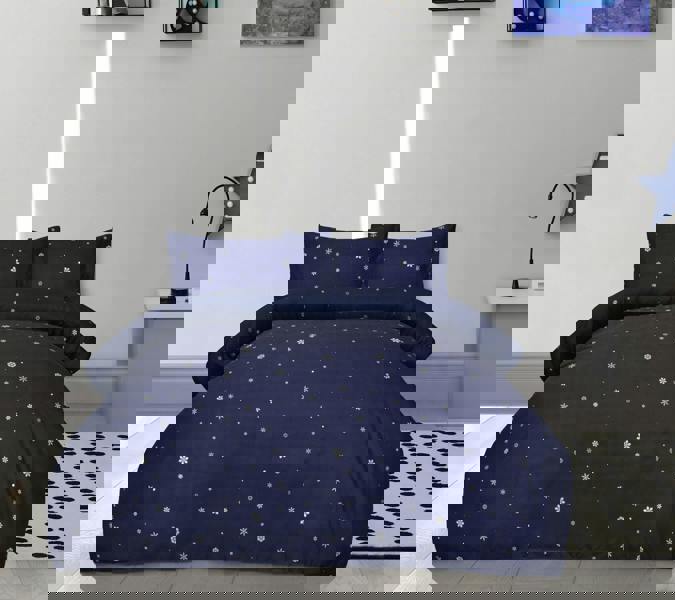 Smart Living Fun & Cosy Kids' Duvet Cover with Pillowcase & Fitted Sheet-Complete-Set - DINO SKIING