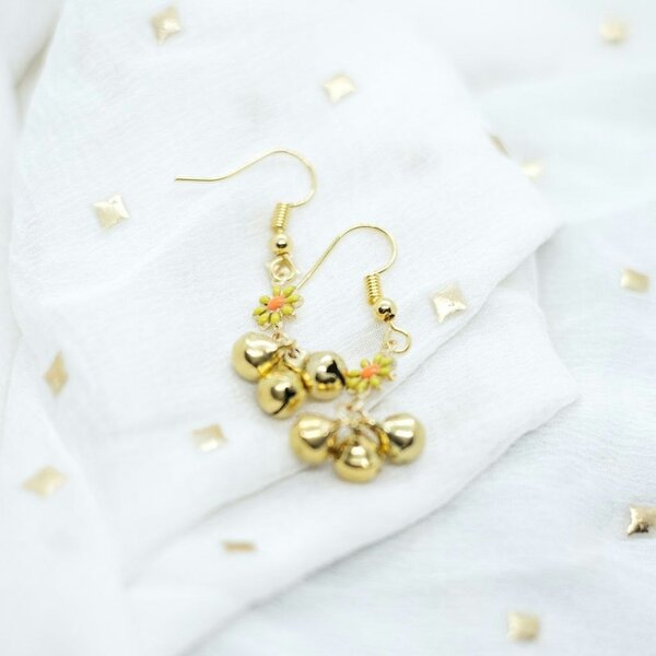 The Colourful Aura Small Sunflower Flora Ghungroo Charm Dainty Boho Hooks Drop Earrings