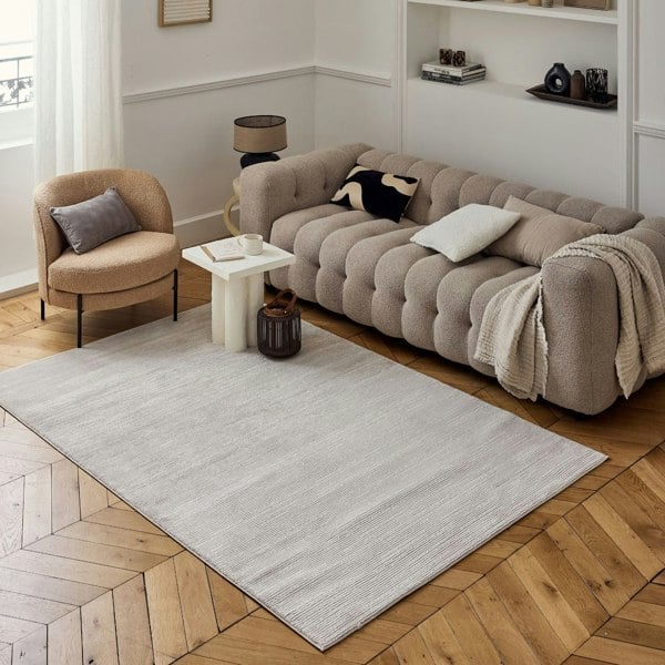 Beige-cream colour, striped design, stain-resistant, Cosy comfort rug.