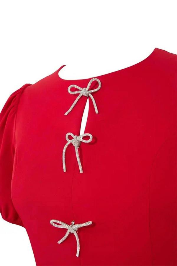 WOVCOR A-Line Woven Elegant Dress with Bow Detail