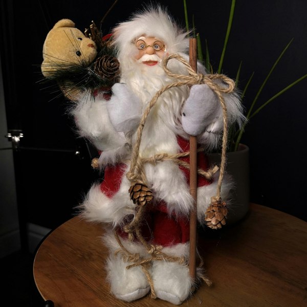 Samuel Alexander 30cm Battery Operated Red Standing Light up Santa Claus with Brown Woven Sack