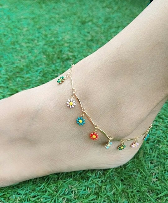 The Colourful Aura Colourful Rainbow Sun Flower Charms Indie Boho Daisy Floral Summer Anklet