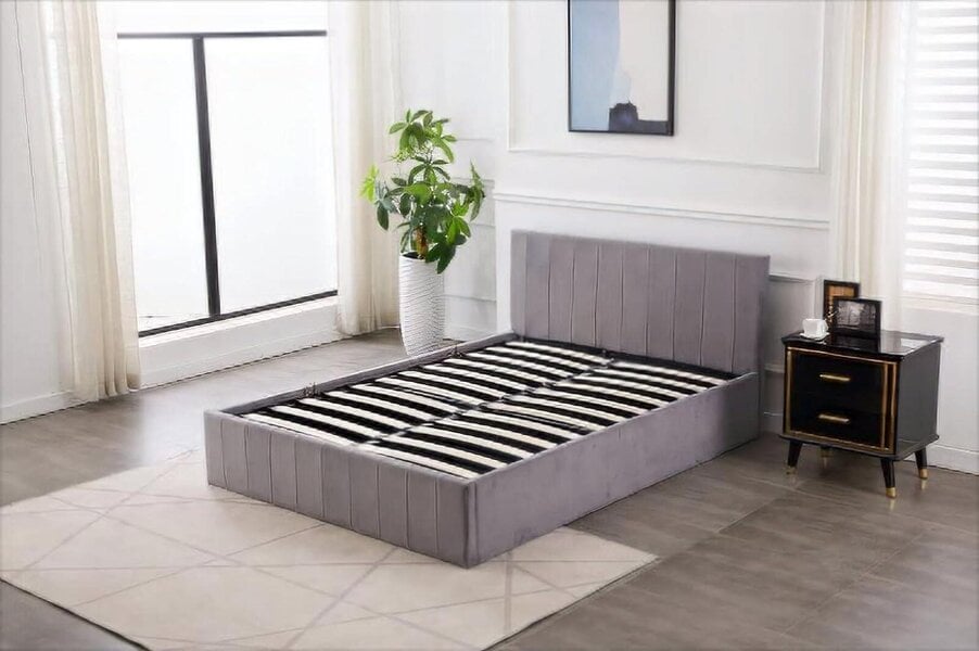 Kosy Koala Ottoman Storage Bed grey small double 4ft 6 line pattern fabric velvet bedroom furniture