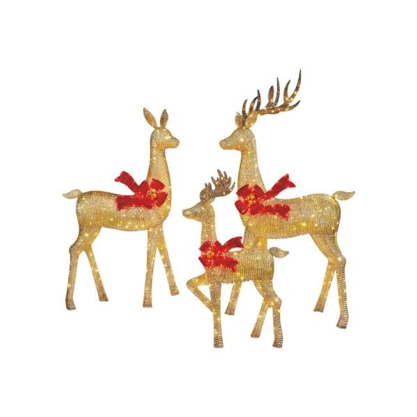 Garden Greatness Set Of 3 LED Bow Christmas Deer Family