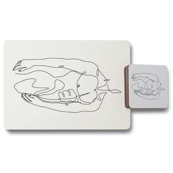 Benjamin Tate Design line art of male body (Placemat & Coaster Set)