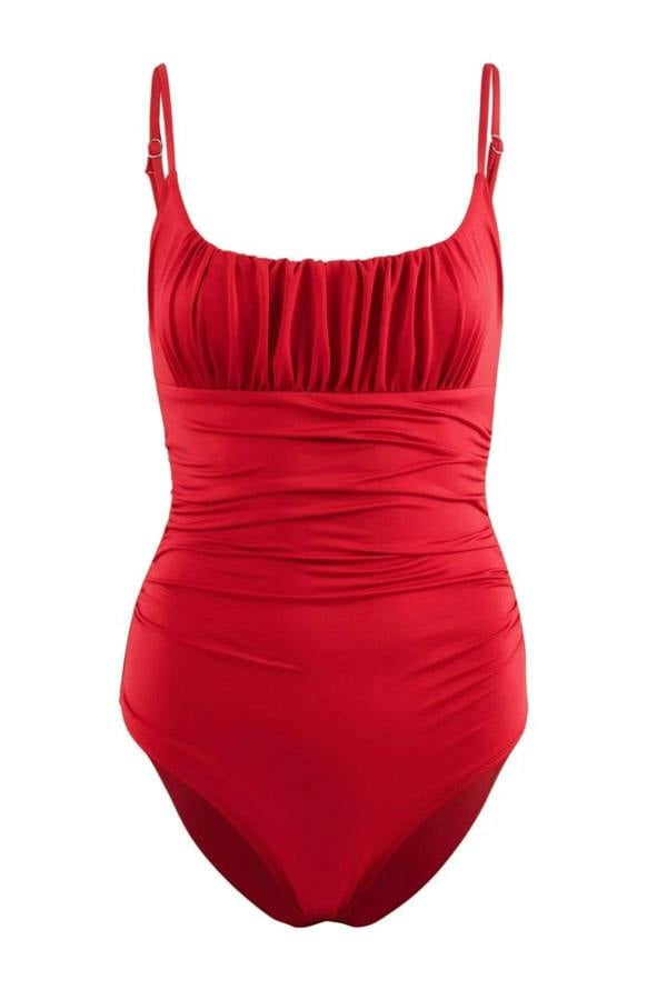 WOVCOR Square Neck Draped Hipster Swimsuit