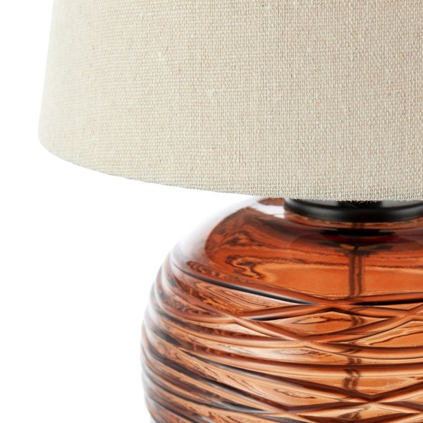 Modern Designer Amber Glass Table Lamp with Oatmeal Beige Linen Fabric Shade Image 8