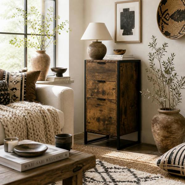 Wyld Haus Miri Black Metal And Wooden Rustic Brown Industrial 3 Drawer Chest