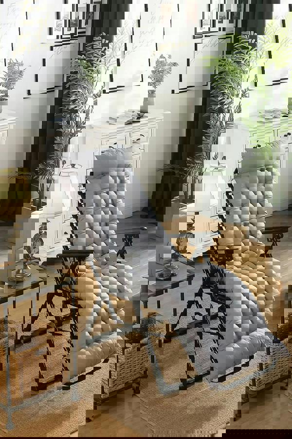 Living and Home 160x50cm Grey Outdoor Sun Lounger Cushion with Slip-Over Back & Side Tie Straps